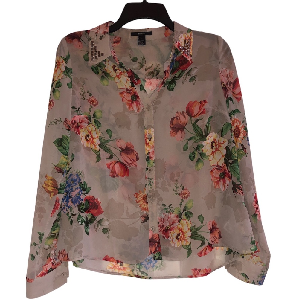 Floral Sheer Button Up Small
